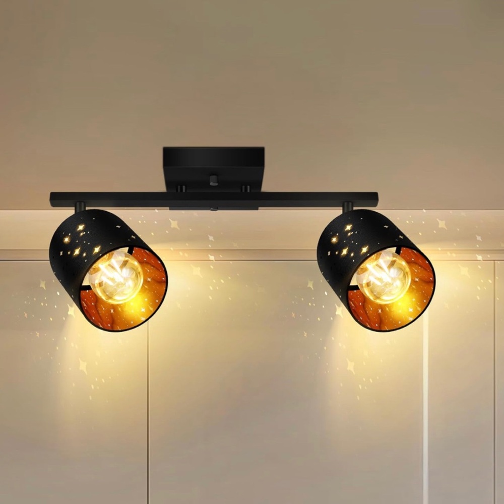 2 Light Track Lighting Kit, Black 3 Way Modern Flexible Ceiling Spotlight